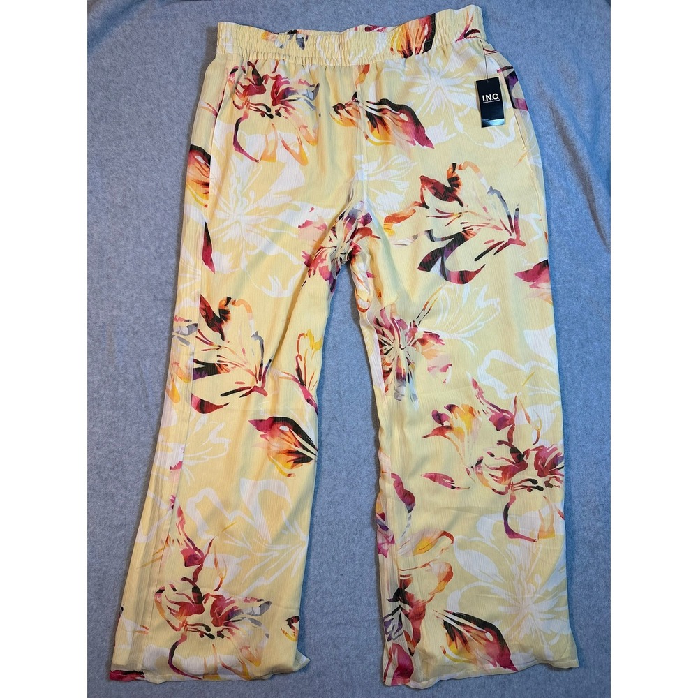 INC International Concepts Keri Blooms Floral Wide Leg Pants Yellow XL